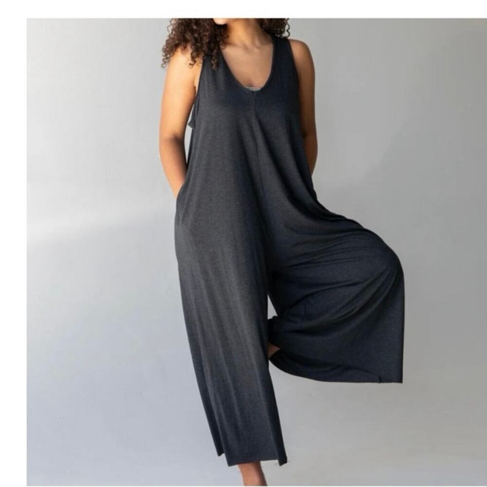 Natural Life Charlie Jumpsuit OS Wide Leg Deep V-neck Pockets Leisurewear Comfy - Picture 10 of 11